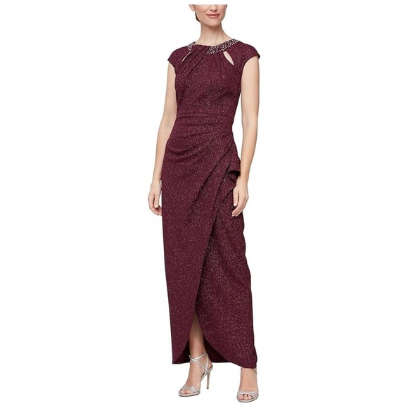 S.L. Fashions Dresses & Skirts - NWT SLNY Cap Sleeve Glitter Faux Wrap Gown - size 14